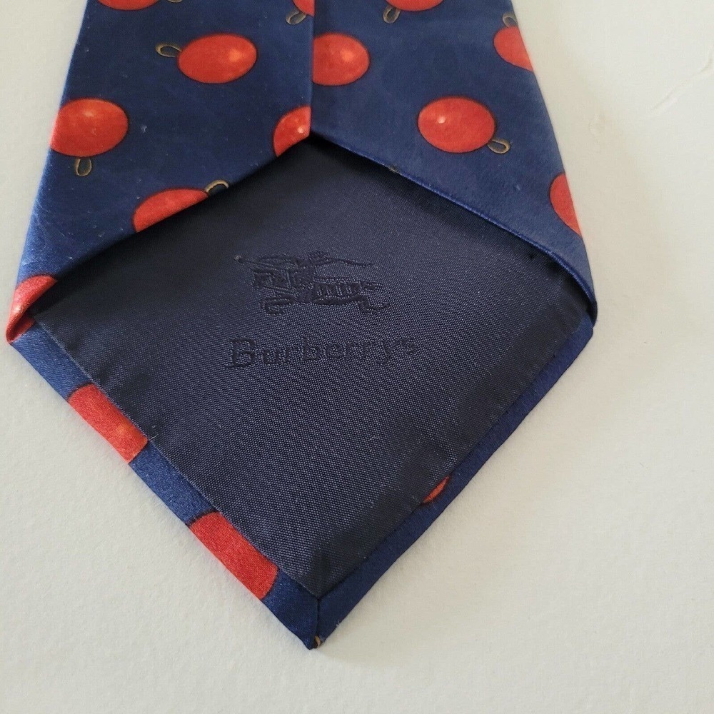 Vtg Burberrys 100% Silk Neck Tie 56" Christmas Ornament Print Navy Red - Picture 9 of 11